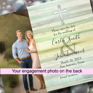 Save the Date Pearly Cross Soft Cool Colour Photo