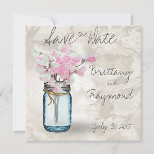 SAVE THE DATE PEAS ROSE DOUX VINTAGE MASON JAR WATERCOLOR