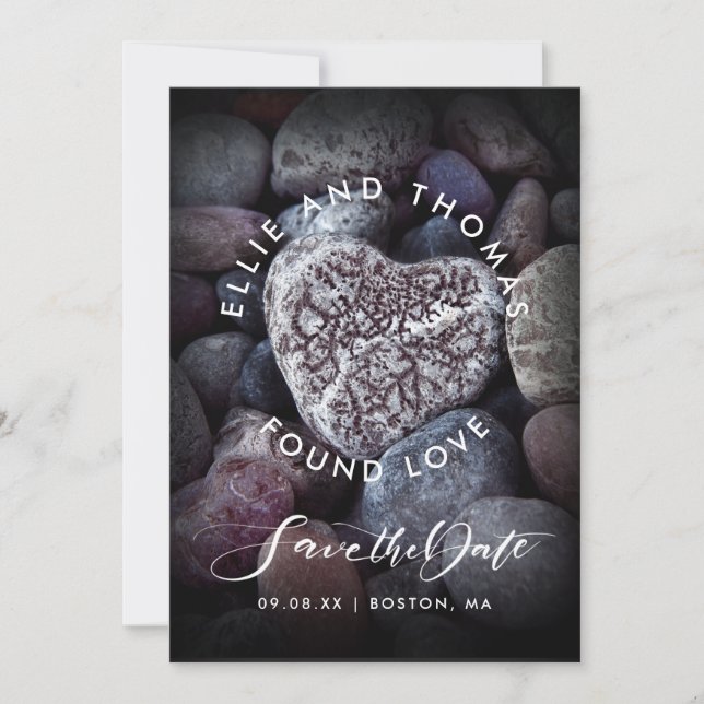 Save The Date Pebble Heart Trouvé Amour Mariage photo (Devant)