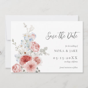 Save The Date Pêche Bleu Dusty Floral Enregistrer La Date