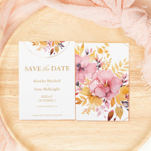 Save The Date Pêche et or Jaune Aquarelle Mariage Floral