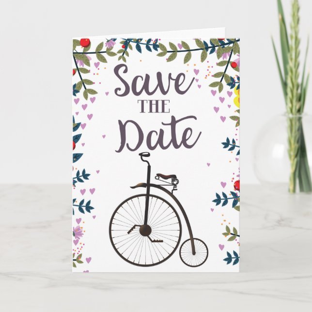 Save the Date Penny Farthing Holiday Card (Front)
