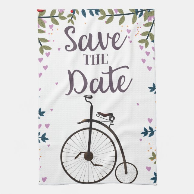Save the Date Penny Farthing Kitchen Towel (Vertical)