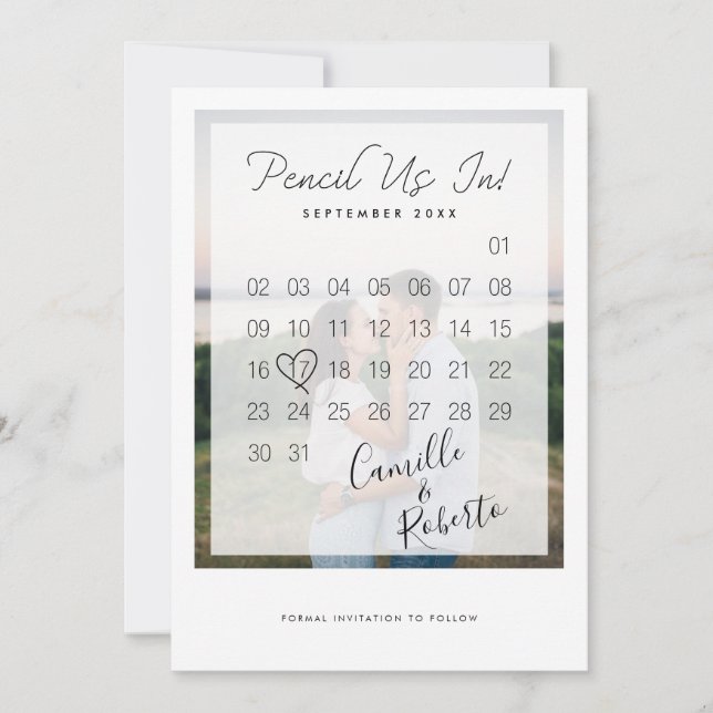 Save The Date Pensez-Nous Dans Calendrier Moderne Minimale Coupl (Devant)