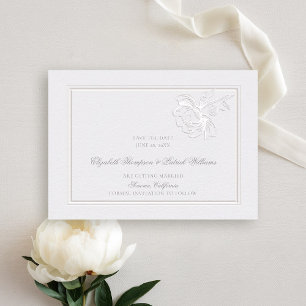 Save The Date Peonies ivoire cadre classique Formal Elégant Mari