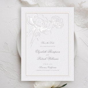 Save The Date Peonies ivoire double cadre Formal Elégant Mariage