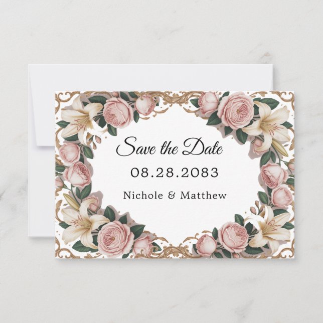 Save The Date Peonies roses Rococo Mariage cadre (Devant)