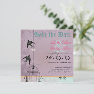 Save The Date Perfect Plum Damask Bird Cage Enregistrer la date
