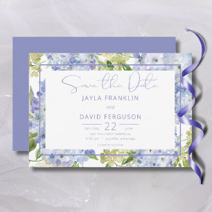 Save The Date Périwinkle bleu blanc Hydrangea Mariage