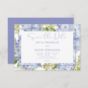 Save The Date Périwinkle bleu blanc Hydrangea Mariage