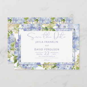 Save The Date Périwinkle bleu blanc Hydrangea Mariage