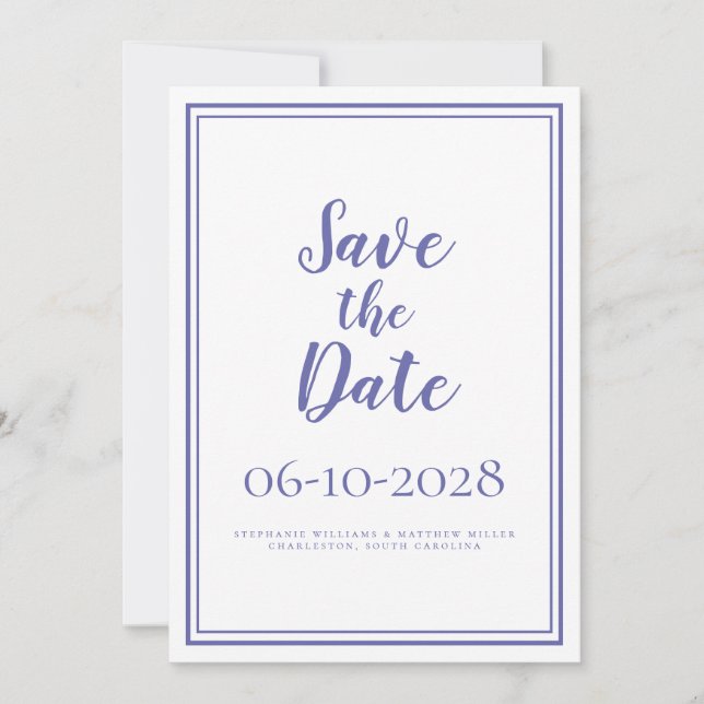 Save The Date Périwinkle Bleu Blanc Moderne Simple Mariage Chic (Devant)
