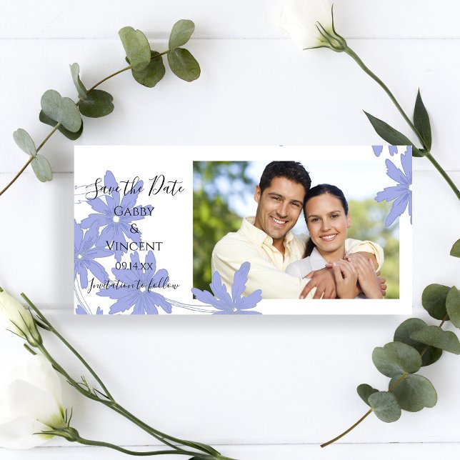 Save The Date Périwinkle Blue Daisies Wedding Enregistrer la dat (Créateur téléchargé)