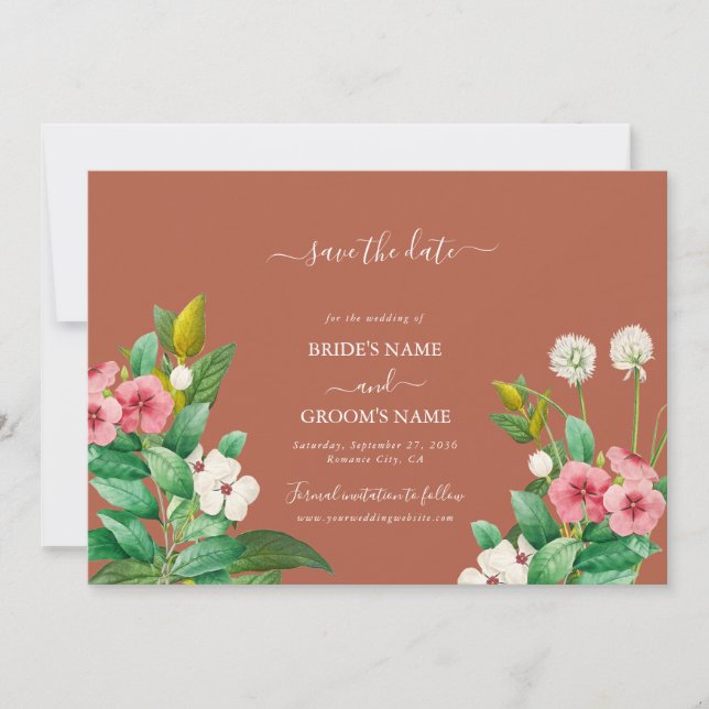 Save The Date Périwinkle Burnt Orange Terracotta Mariage (Devant)