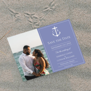 Save The Date Périwinkle Nautical Monogramme Photo Enregistrer l