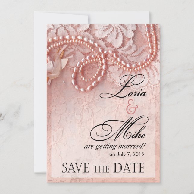 Save The Date Perles et dentelle Enregistrer la date | rose (Devant)