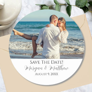 Save The Date Personalize Photo & Names Classic Round Sticker