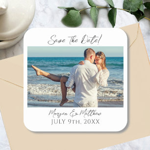 Save The Date Personalize Photo & Names Square Sticker