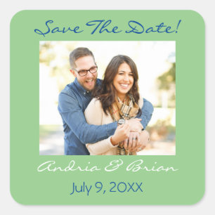 Save The Date/ Personalize Photo/Sage & Blue Square Sticker