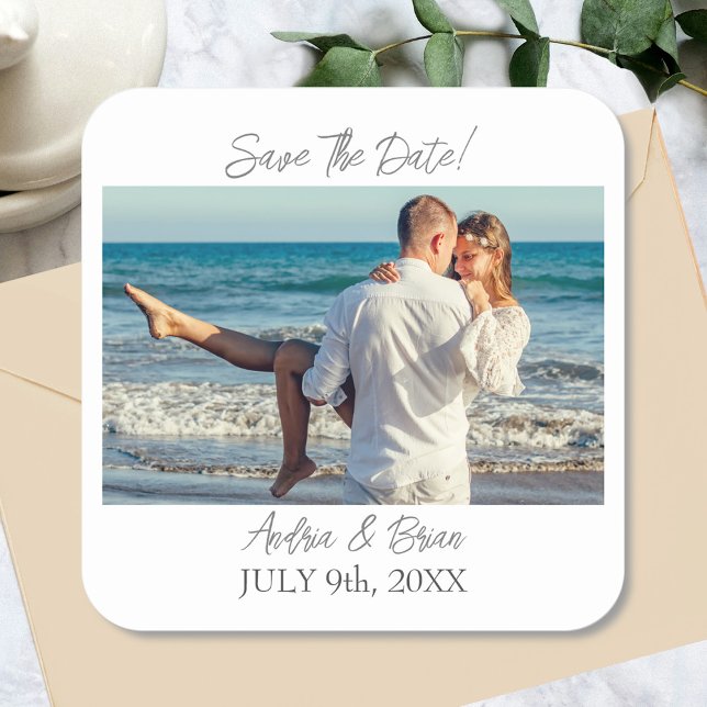 Save The Date Personalize Photo Square Sticker (Creator Uploaded)