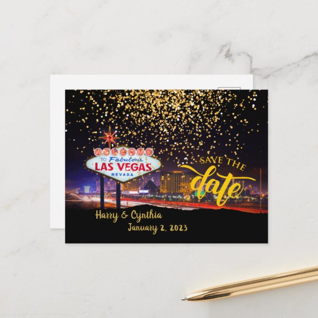 Save the Date Personalized Las Vegas Postcard (Front/Back In Situ)