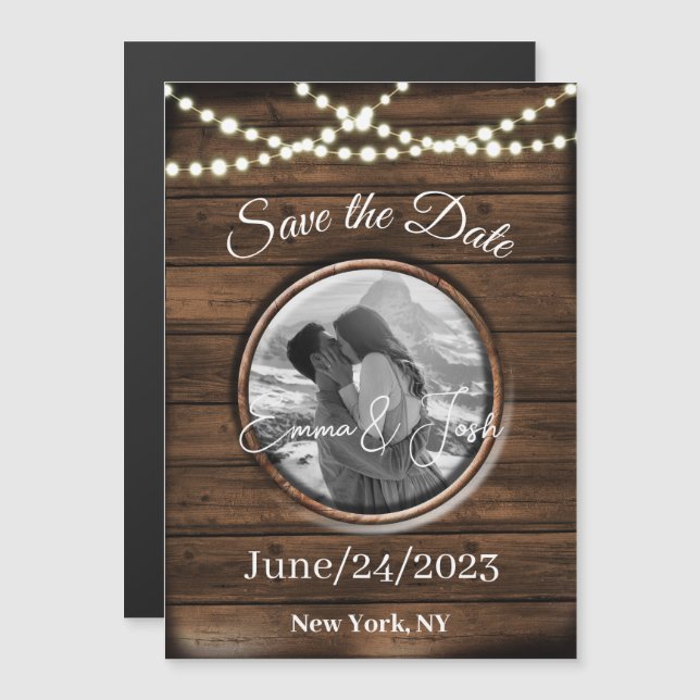 Save the Date Personalized Rustic Magnetic Card (Front/Back)
