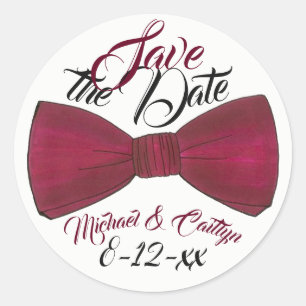 Save the Date Personalized Wedding Groom Bowtie Classic Round Sticker