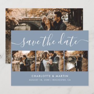 Save The Date Personnalisé moderne Dusty Blue Mariage 4 Photo