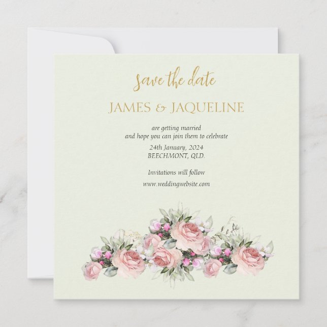 Save The Date Personnaliser Enregistrer la date bouquet rose (Devant)