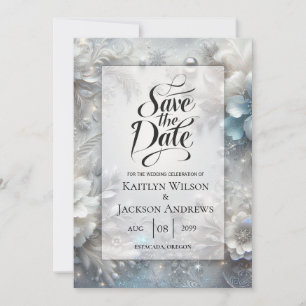 Save The Date Pétales enneigés dans un mariage de floraison gelé