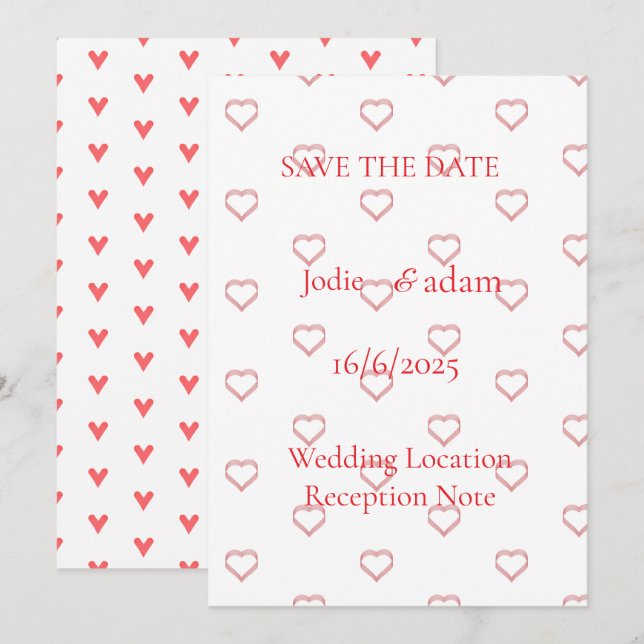 Save The Date petits coeurs mariage (Devant / Derrière)