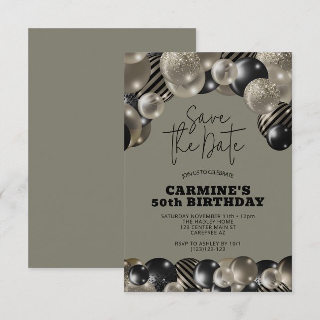 Save the Date Pewter 50th Birthday Invitation (Front/Back)