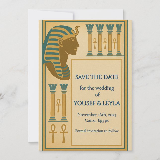 Save The Date Pharaon égyptien & Ankh Gold Enregistrer la date (Devant)