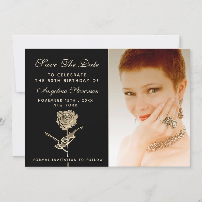 Save The Date Photo 50th Birthday Chic Black (Devant)