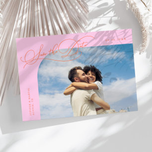 Save The Date Photo à cadre incurvé orange rose avec écriture él