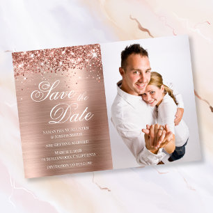Save The Date Photo à feuille d'or rose scintillant