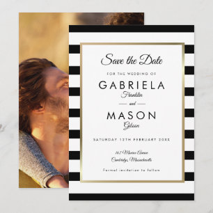 Save The Date Photo à rayures noires et blanches