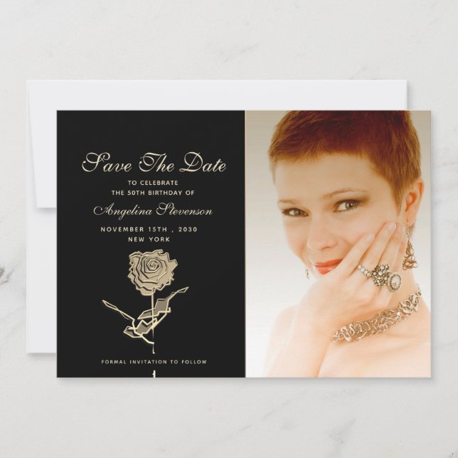 Save The Date Photo Anniversaire 50 ans Chic Noir (Devant)