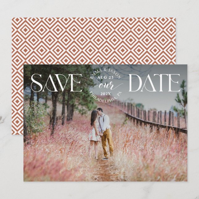 Save the Date Photo Announcement Fancy overlay (Front/Back)
