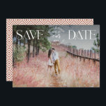 Save the Date Photo Announcement Fancy overlay<br><div class="desc">Share the news in style with these modern engagement announcements! The announcement features a white trendy lettering overlaying your horizontal engagement photo. Personalize the front of the announcement by adding your names and additional details. The card reverses to a elegant pattern.</div>