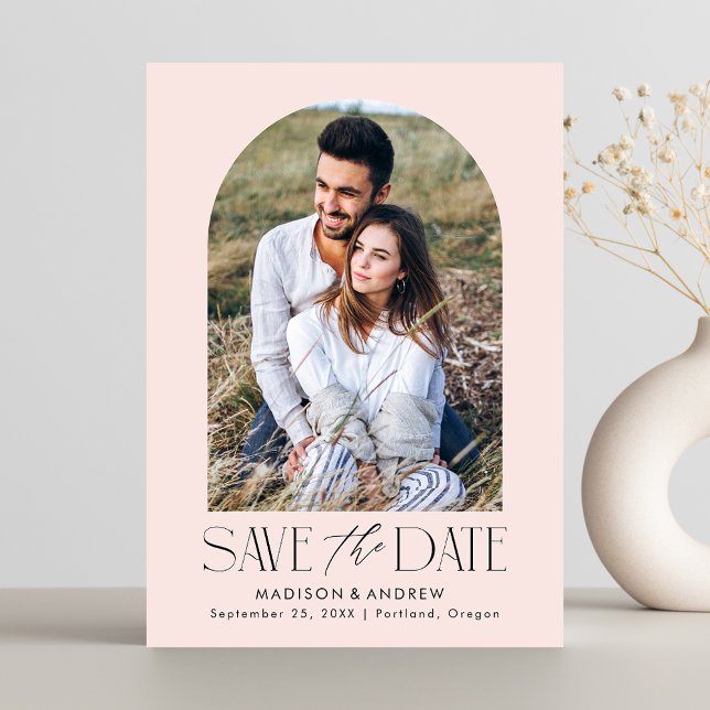 Save The Date Photo Arc rose clair simple et moderne (Créateur téléchargé)