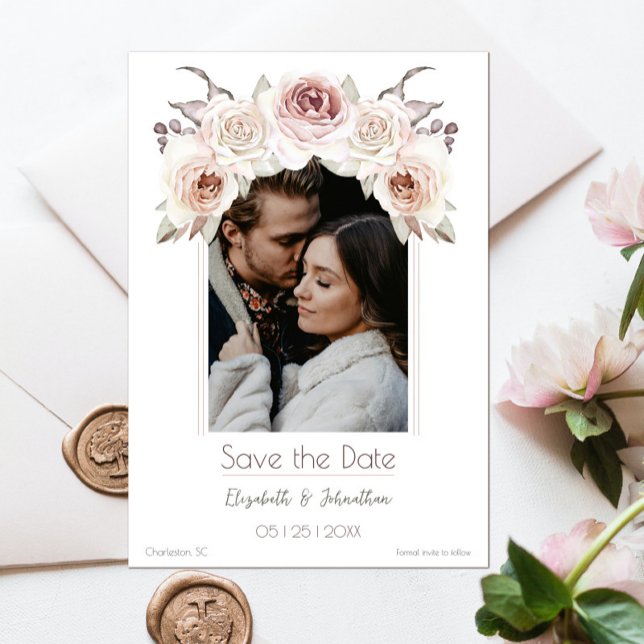 Save The Date Photo Arch Rose de Bohême (Bohemian Rose Arch Photo Save the Date)