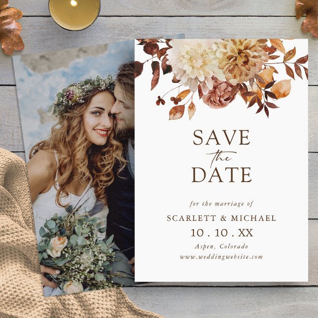 Save The Date Photo Automne Simple Enregistrer La Date (Simple Elegant Fall Floral  Photo Save The Date by Painted Paperie
)
