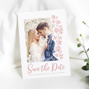 Save The Date Photo Blush Main tirée Roses Romantique Simple