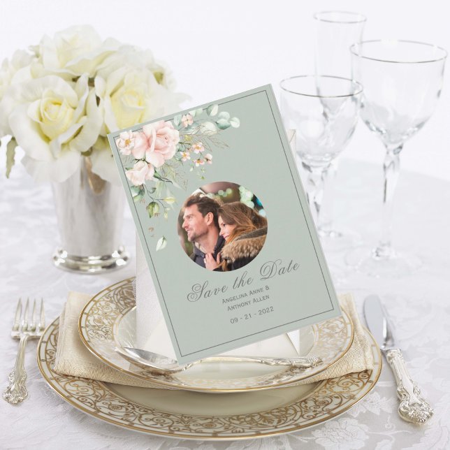 Save The Date Photo Blush Rose Floral Aquarelle Mariage Floral (Créateur téléchargé)