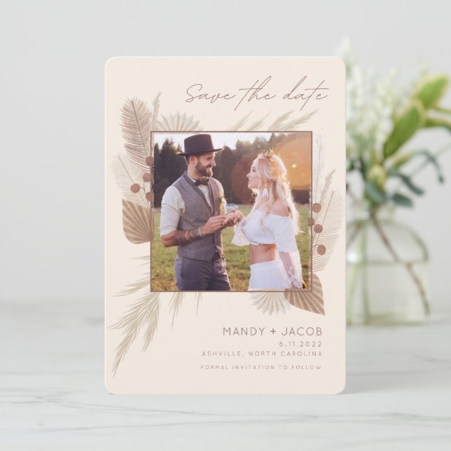 Save The Date Photo bohème moderne Pampas Grass (Debout devant)