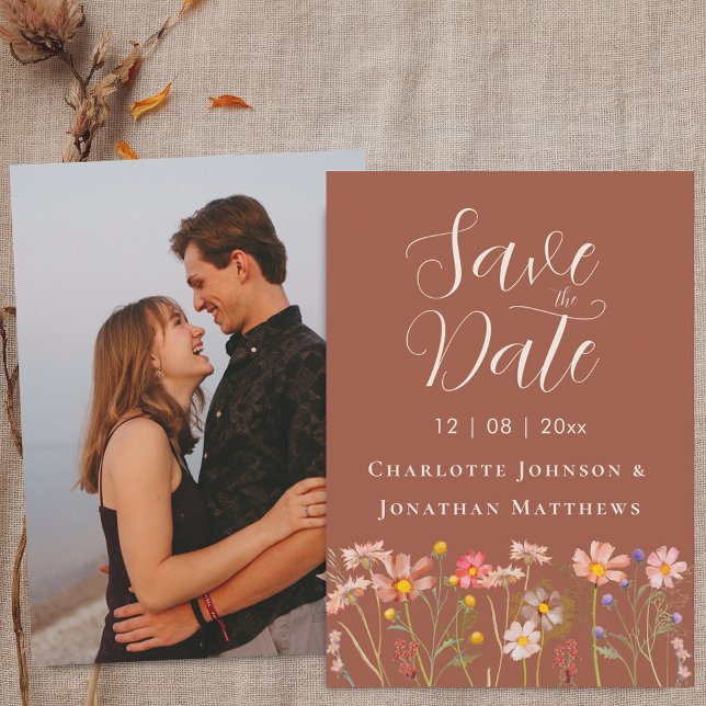 Save The Date Photo Boho Fall Wildflower Terracotta Wedding (Photo Wildflower boho fall floral terracotta Wedding save the date invitation)
