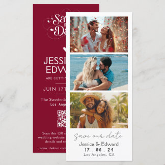 Save The Date Photo Booth Qr Code Red Burgundy