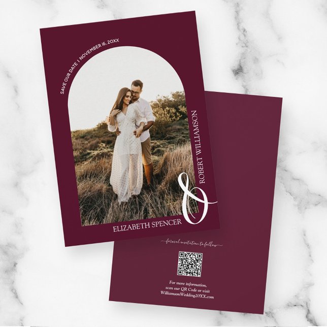 Save The Date Photo Burgundy QR Code Mariage Enregistrer La Date (Créateur téléchargé)