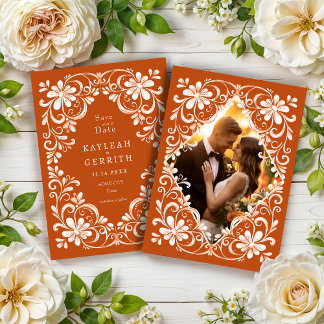 Save The Date Photo Burnt Orange Shabby Chic Enregistrer La Date